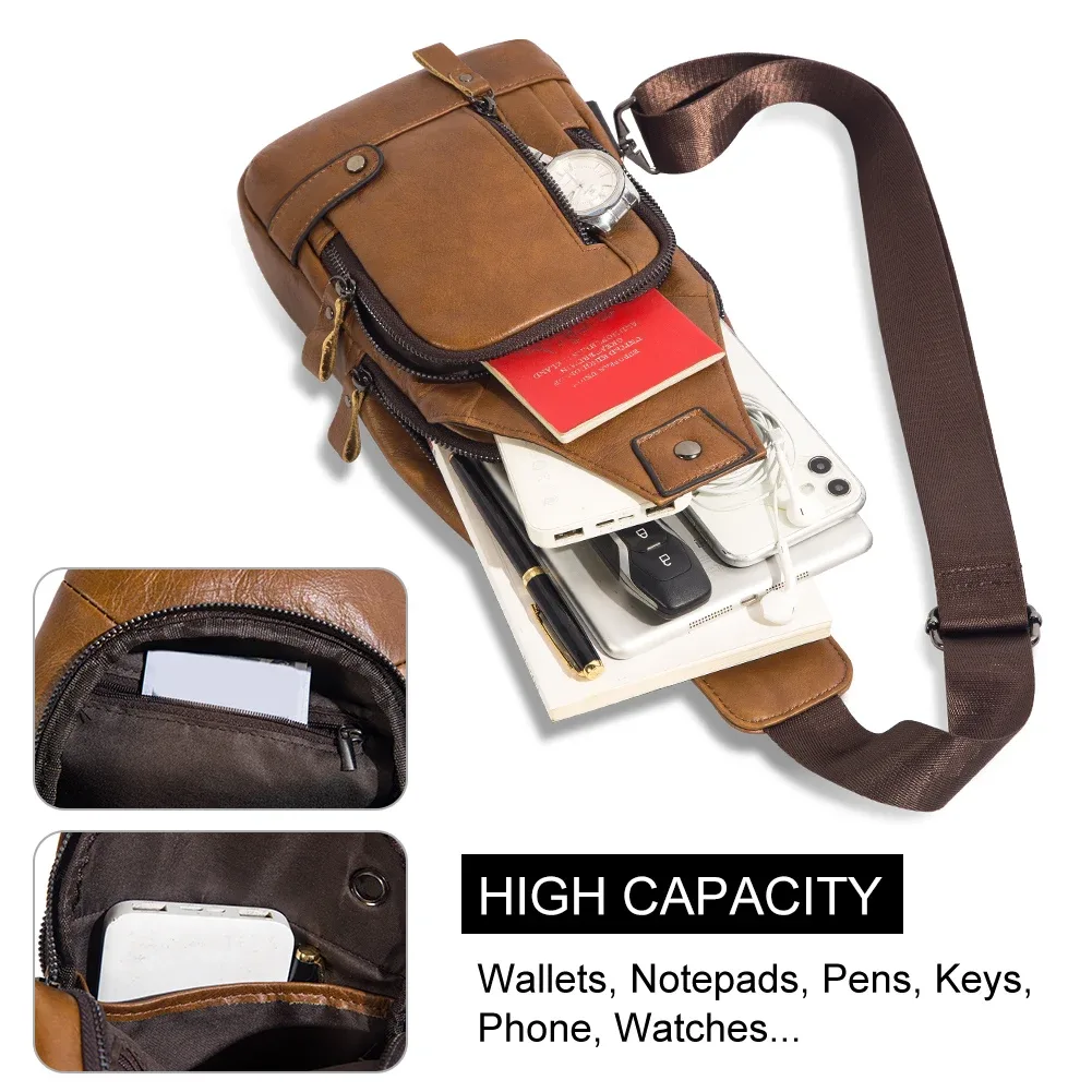 humerpaul-sac de poitrine usb pour homme, 100% cuir véritable, sacs à bandoulière initiés, sac de messager extérieur multifonction, mode