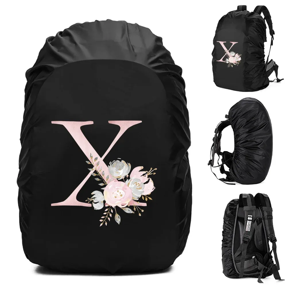 housse de pluie imperméable pour sac à dos 20-70l, motif fleurs roses et lettres, pour sports de plein air, cyclisme, sécurité, mode, camping, randonnée
