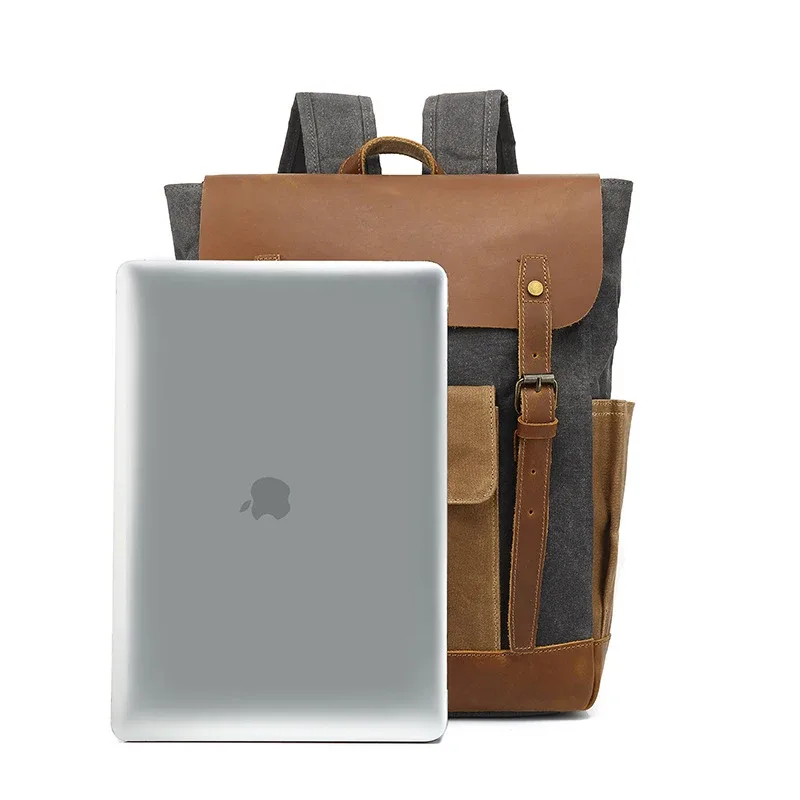 sac à dos pour homme, sac à dos d'ordinateur portable imperméable pour voyage, sac à dos vintage en toile cirée, sac à dos en cuir pour homme, sac d'école
