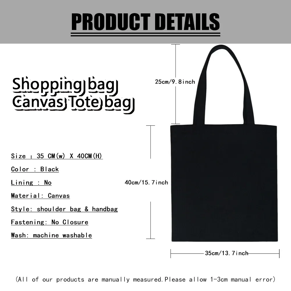 sac de shopping écologique pour femmes, sac à bandoulière portable pliable noir, sac à main réutilisable de grande capacité avec lettres, fourre-tout bolsos