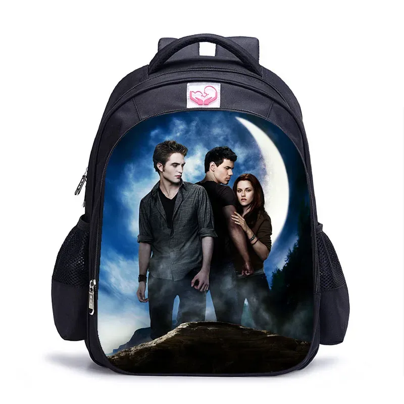 sac dos polyester twilight personnages imprimés pochette mesh latérale poche fendue ceinture air enfant adolescents usage école jour