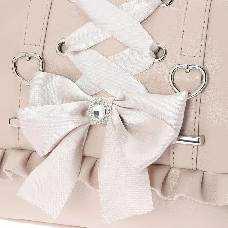 sac en cuir pu sweet lolita, sac à bandoulière avec nœud en cœur, style scolaire kawaii y2k jk, rose blanc noir, cadeau kawaii pour filles