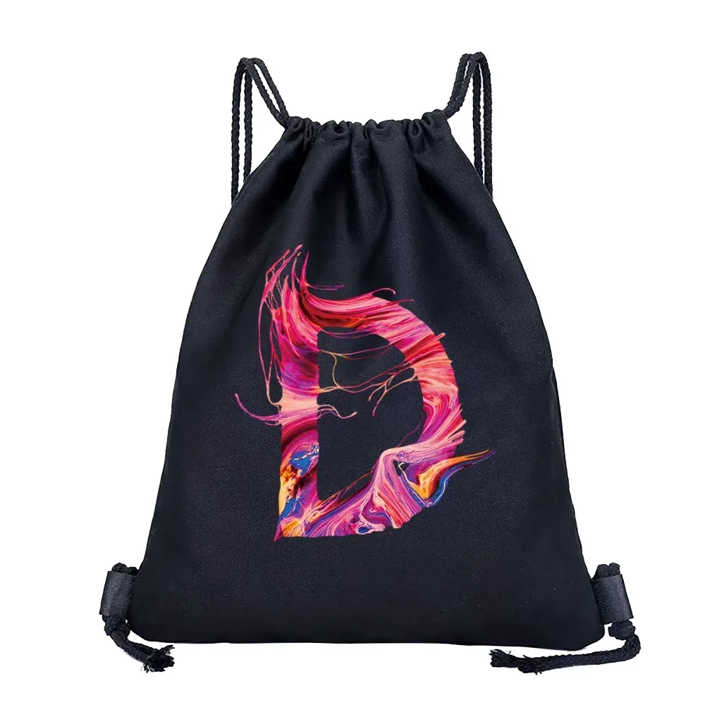 sac à dos avec cordon de serrage imprimé avec 26 initiales, sac de voyage léger et portable pour la plage, le sport, sac multifonctionnel pour articles divers