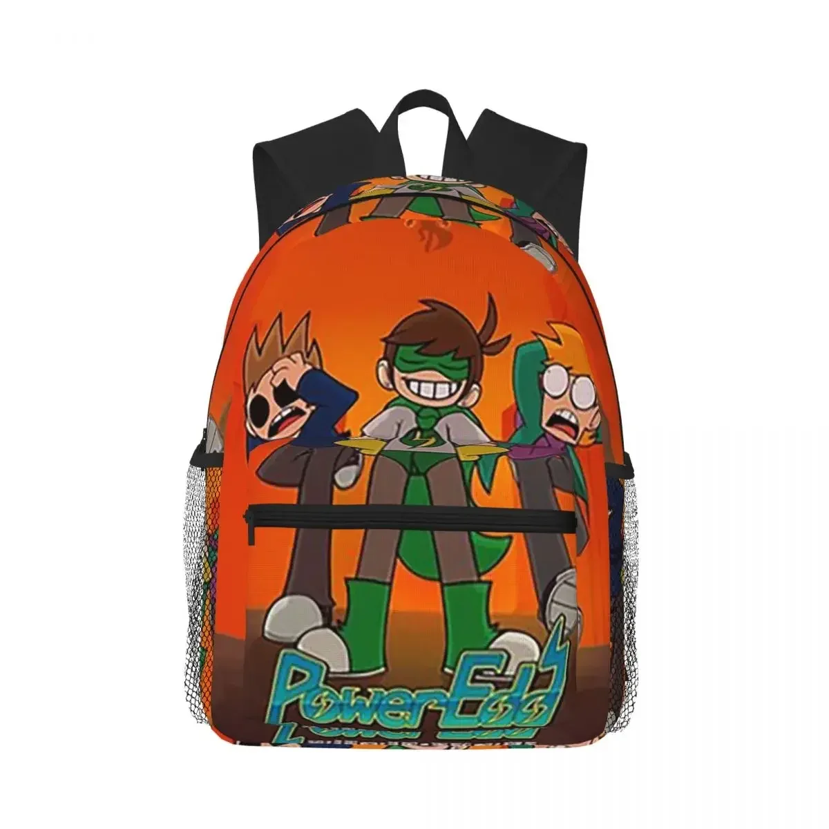 sac dos polyester rouge motif personnages animaux poignées noires poches latérales filet noir forme rectangulaire capacité 20 35 litres usage étudiant scolaire randonnée voyage