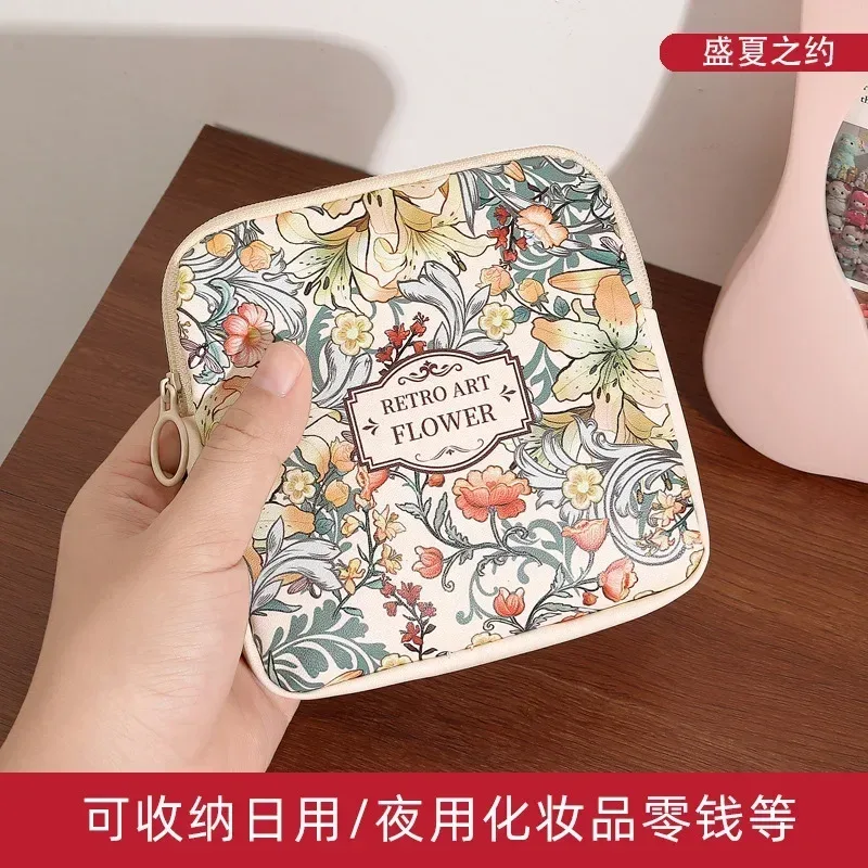 sac de maquillage cosmétique créatif, porte-monnaie de grande capacité, sac pour serviettes hygiéniques, mini organisateur de câbles de données portables pour femmes et filles