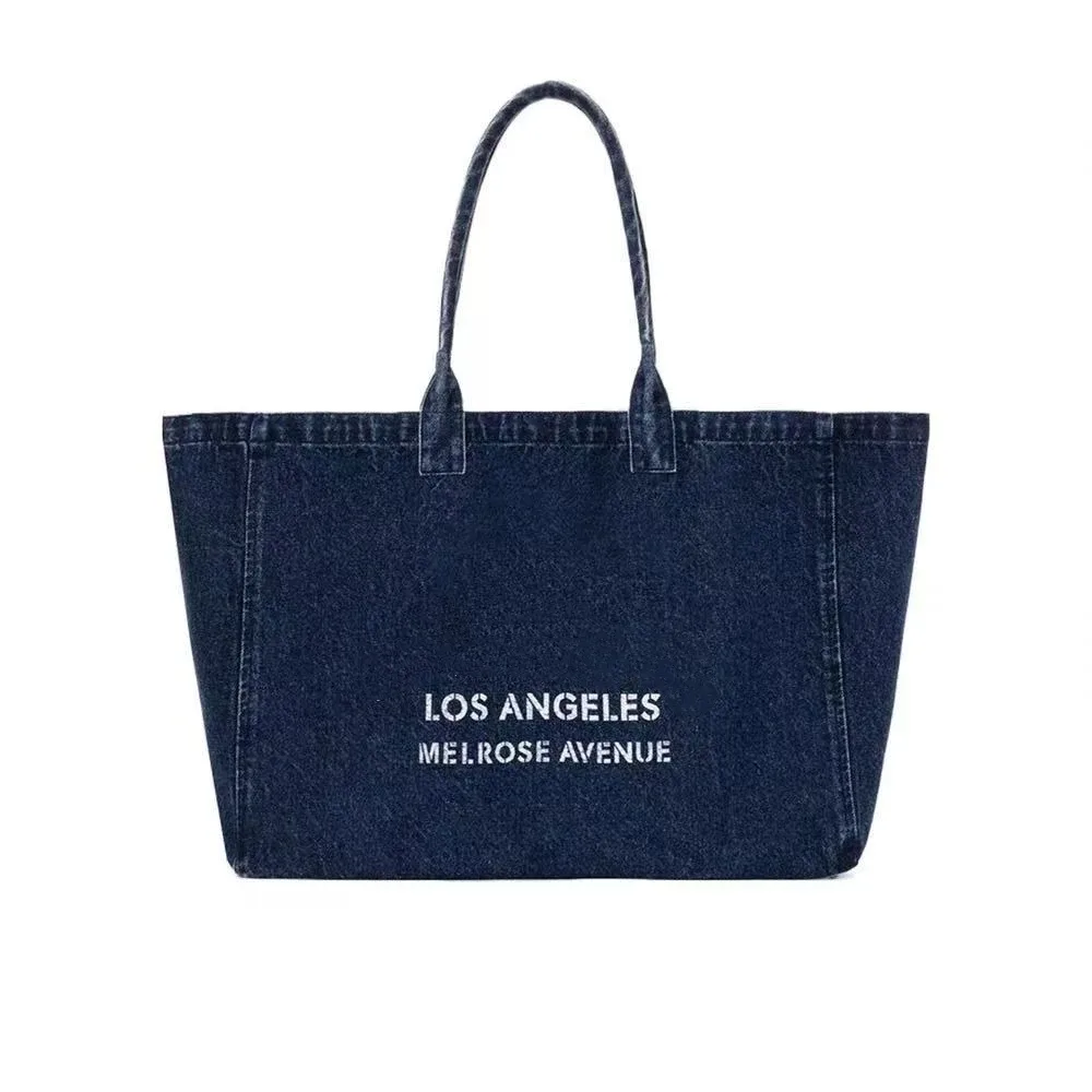 sac fourre-tout en jean délavé avec imprimé lettres de marque pour femme, grande capacité, sac à bandoulière quotidien pour femme, sac bandoulière en toile pour trajets quotidiens, nouveauté 2026