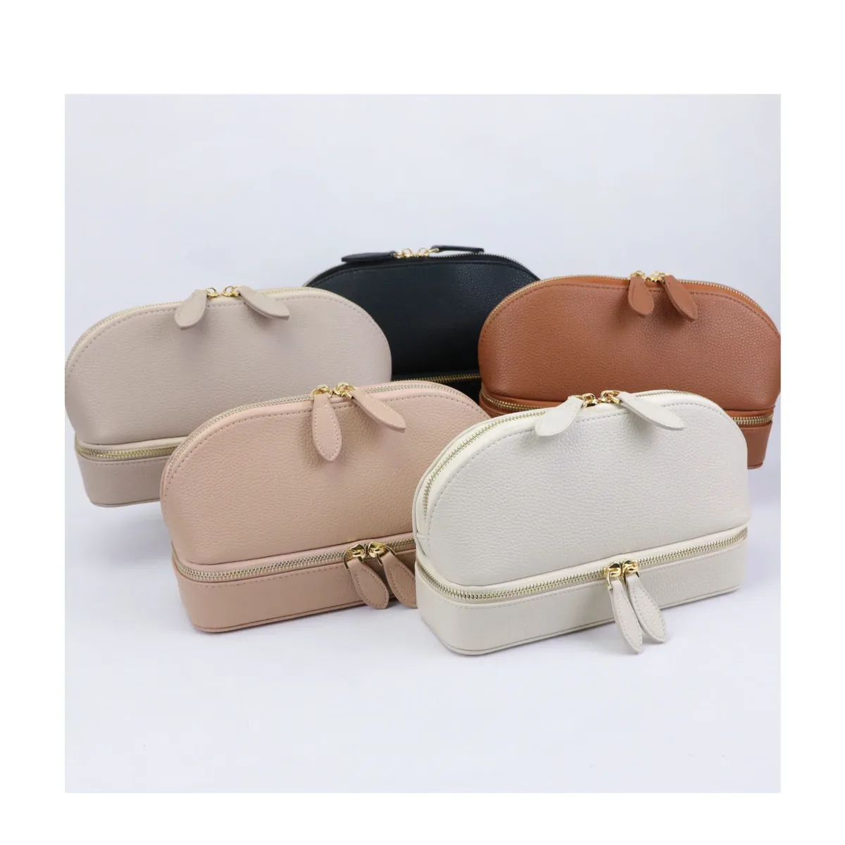 Sac cosmétique en cuir de galets de chancelier personnalisé gratuit pour femmes, boîte de rangement de bijoux de boucle d'oreille, boîte à bijoux de voyage en cuir inforleather à fermeture éclair