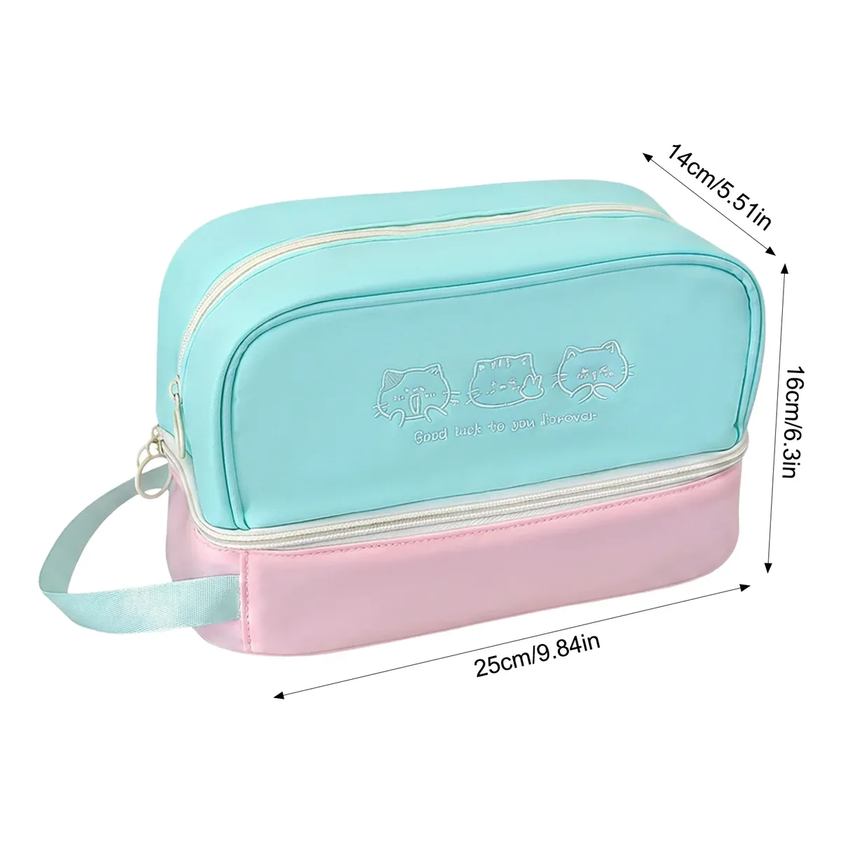 trousse de maquillage imperméable grande capacité double couche avec broderie chat pour voyage, articles de toilette, cadeau pour dortoir