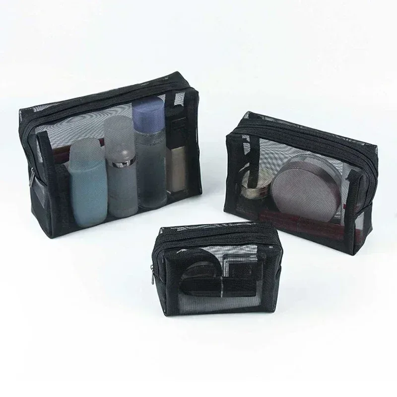 sac à cosmétiques en maille pour femmes, rangement de voyage, sac de maquillage, organisateur, pochette de maquillage portable, petite et grande trousse de toilette et de beauté