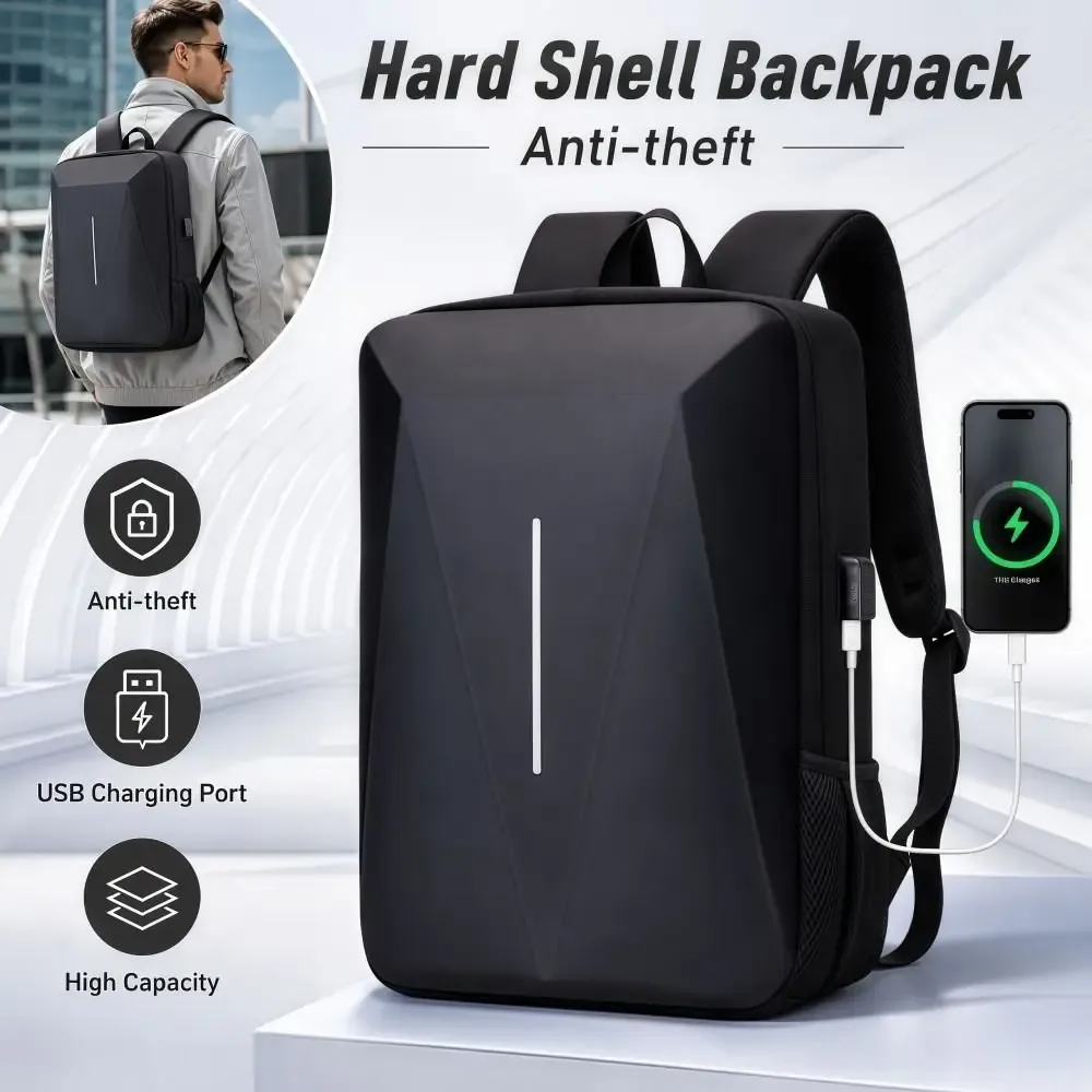 sac à dos antivol à coque rigide, grande capacité, polyvalent, décontracté, en eva, étanche, avec port de charge usb, sac d'ordinateur pour affaires