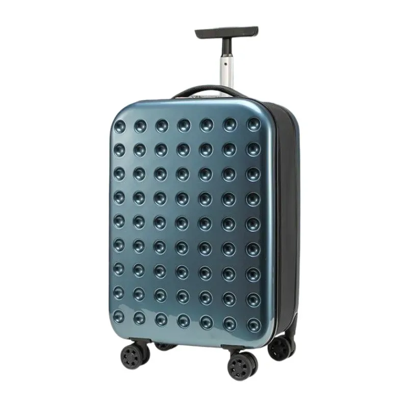 sac voyage polochon plastique dur crème points noirs roulettes poignée télescopique bandes noires grande taille