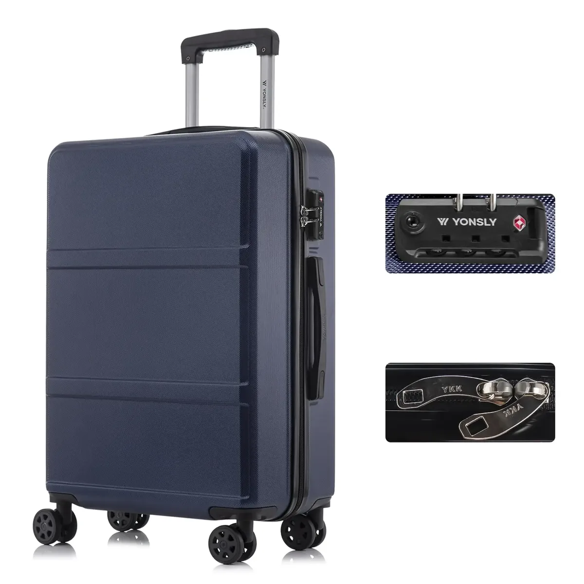 valise yonsly 20/24/28 pouces avec serrure tsa, fermeture éclair double ykk réparable, 4 roues 360 °     valise de voyage à roulettes, design simple en maille, valise rigide, conception anti-collision aux quatre coins pour les vacances