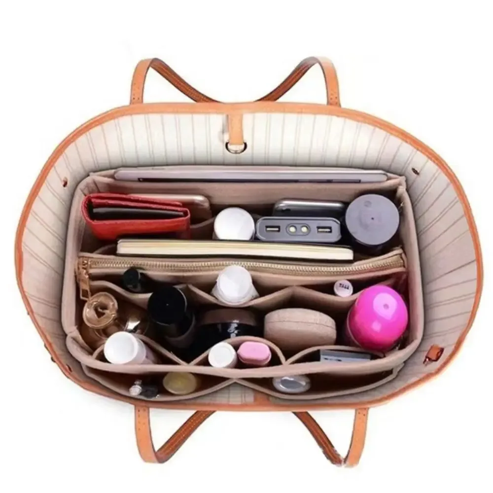 Organisateur de sac à main léger en feutre, pochette de rangement pour cosmétiques, couleur unie, sac multifonctionnel pour articles de toilette.