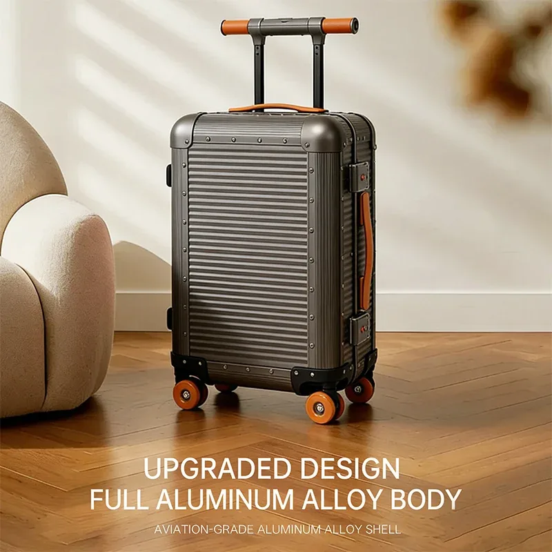 valise télescopique en alliage d'aluminium et de magnésium, valise rétro de 20 pouces, bagage en métal avec protection antichoc et anti-rayures