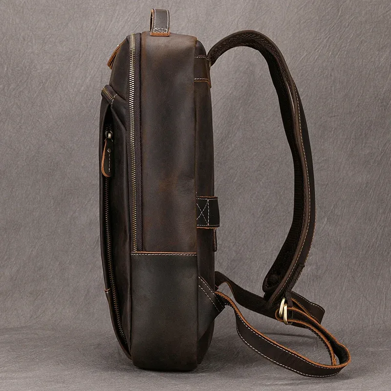 vintage hommes crazy horse cuir sac à dos en cuir véritable rétro sac à dos grand classique voyage sac à dos grand ordinateur portable sac d'ordinateur