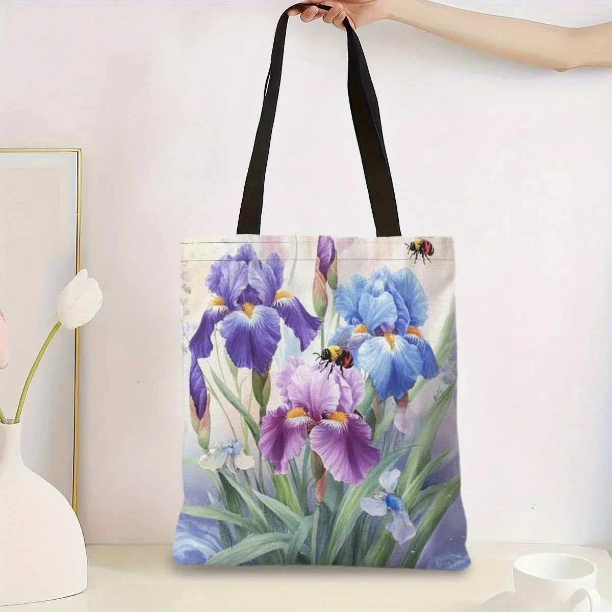 Sac à main floral spacieux, sac à bandoulière au design irisé vibrant, en toile durable, idéal pour un usage quotidien, cadeau parfait