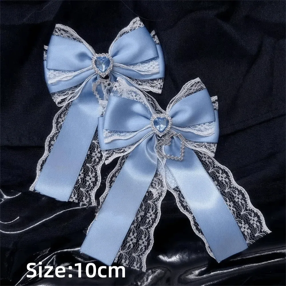 1/2pcs kit de nœuds en ruban à faire soi-même, double couche, avec pendentif en forme de cœur brillant, style lolita, pour sac à dos, avec clip en forme de cœur et diamant