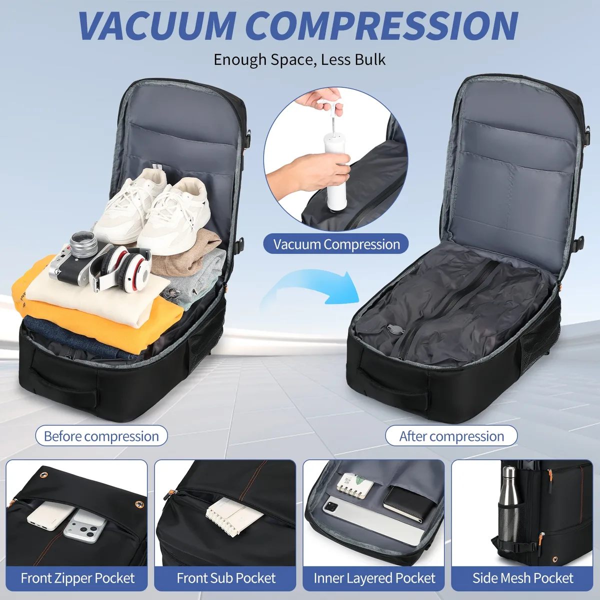 sac de voyage, bagage, nouveau sac à dos à compression sous vide, sac de randonnée multifonctionnel, bandoulière réglable, adapté à un usage quotidien