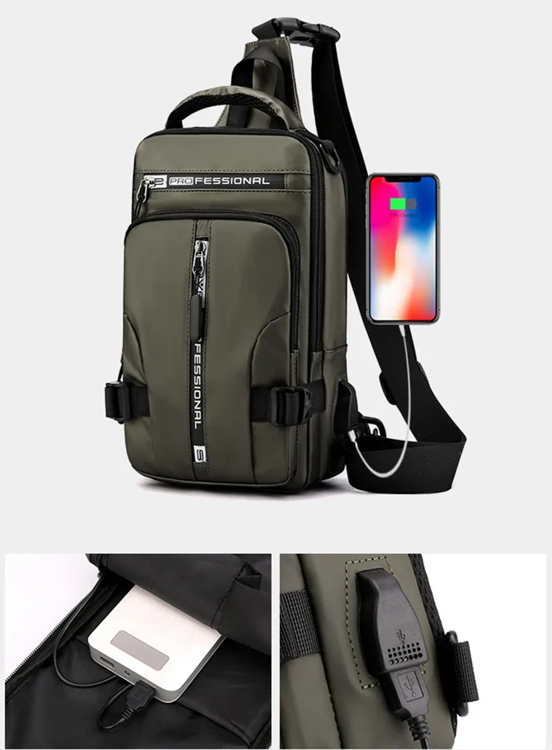 sac à bandoulière pour homme, sac porté en travers de la poitrine avec port de chargement usb, sac de voyage imperméable en nylon, sac messager polyvalent pour homme.