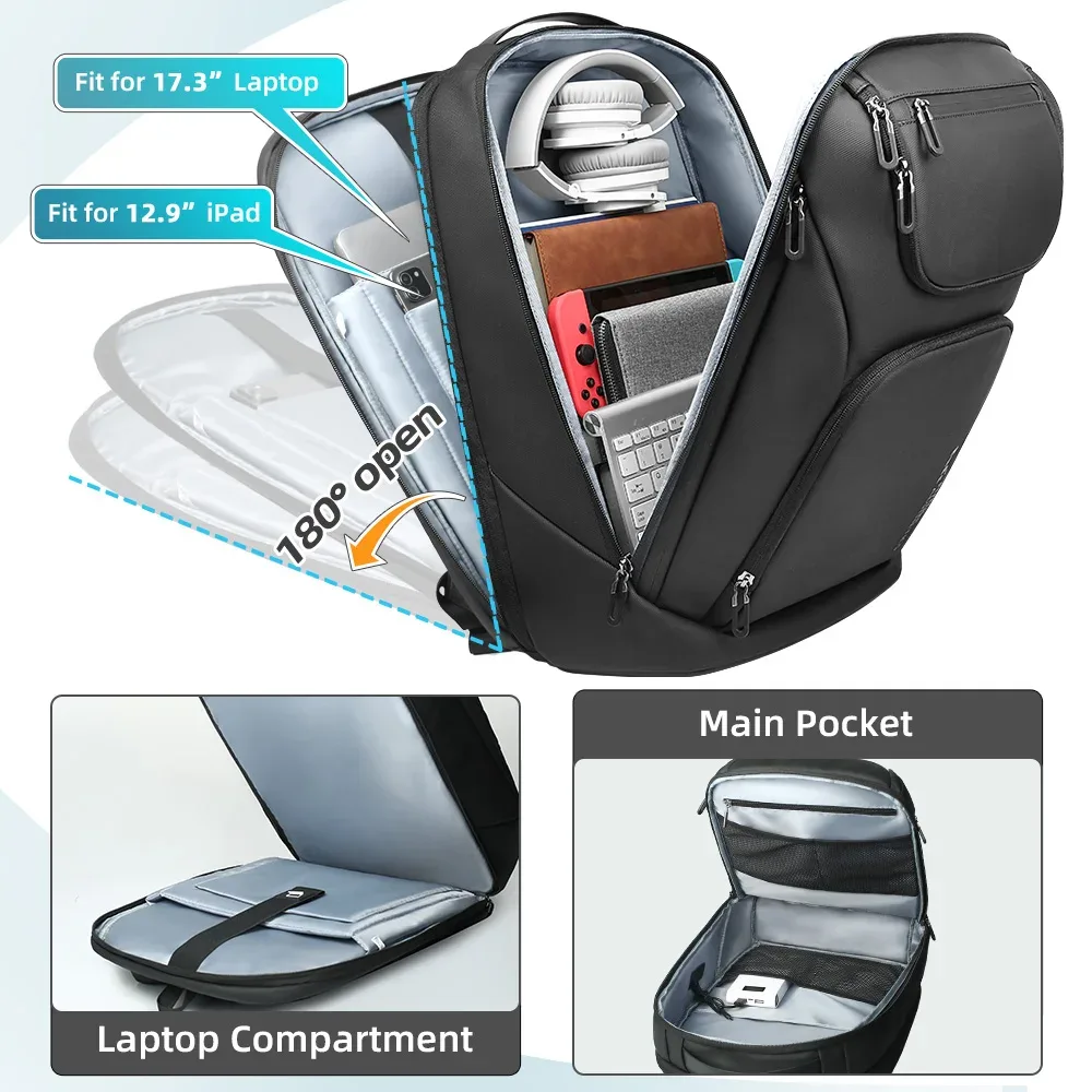 heroic knight-sac à dos d'affaires étanche pour homme, sac pour ordinateur portable 17.3 ", multifonctionnel, haute capacité, sac de voyage de travail avec port usb
