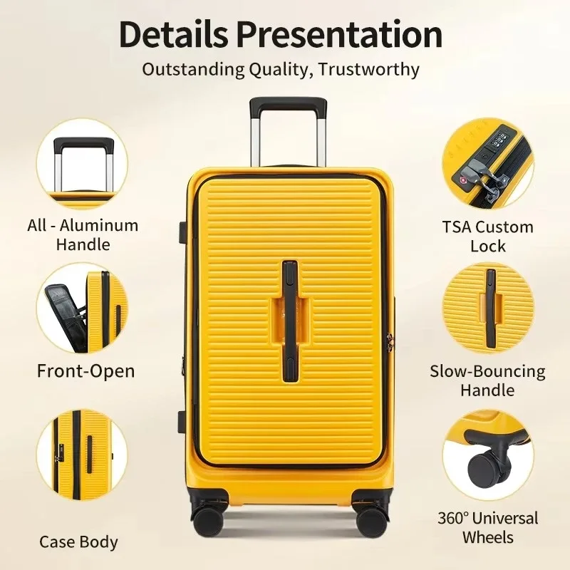 valise à roulettes extensible grande capacité 20/24/28 pouces, coque rigide en pc, ouverture frontale avec serrure tsa, sac de voyage à roulettes