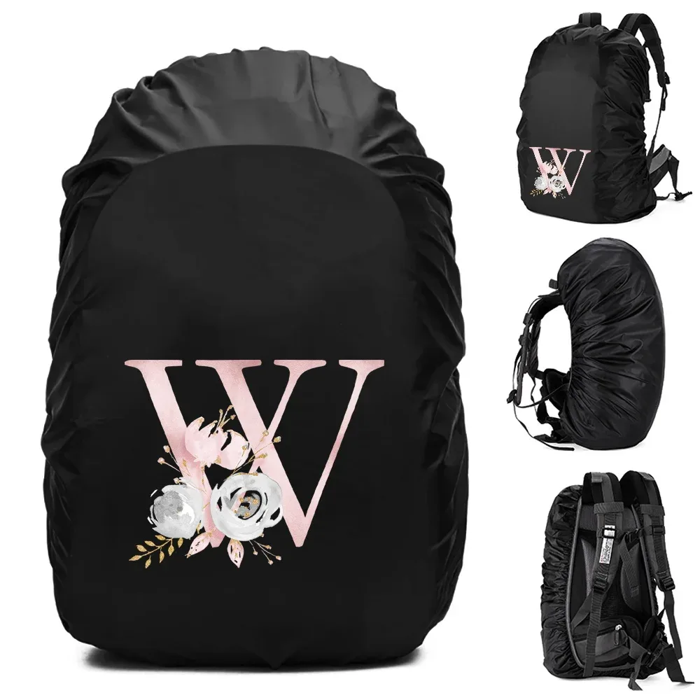 housse de pluie imperméable pour sac à dos 20-70l, motif fleurs roses et lettres, pour sports de plein air, cyclisme, sécurité, mode, camping, randonnée