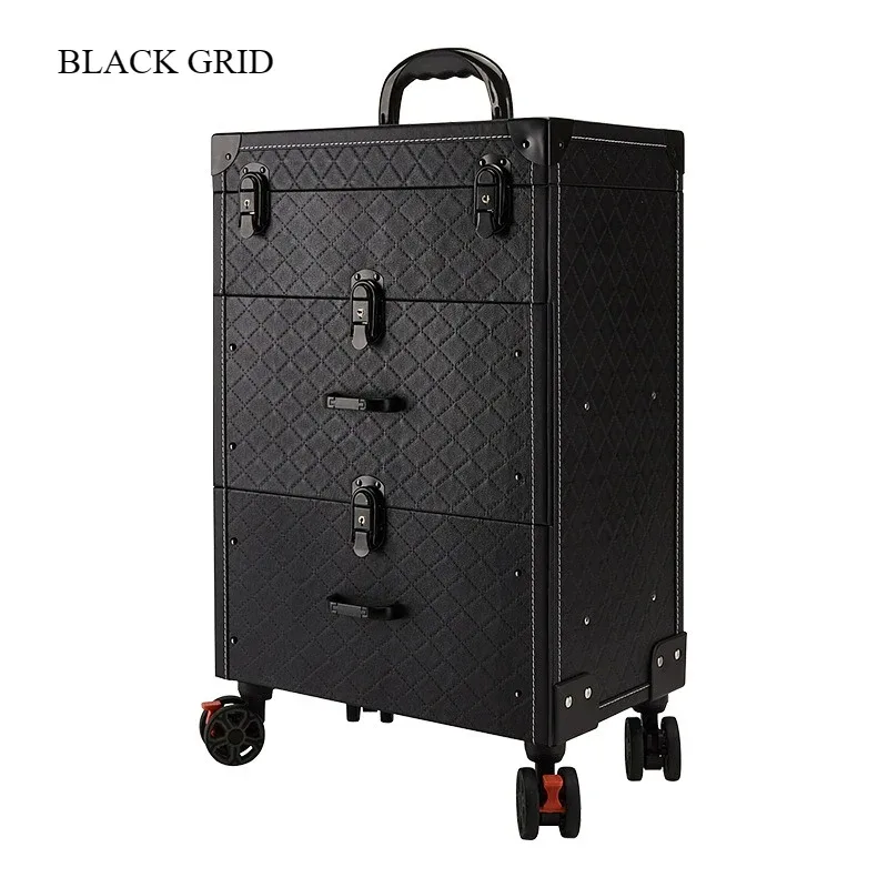 valise professionnelle pour ongles, organisateur de maquillage, kit de tatouage et d'art des ongles, valise de maquillage à roulettes universelles, boîte de maquillage multi-couches de grande capacité