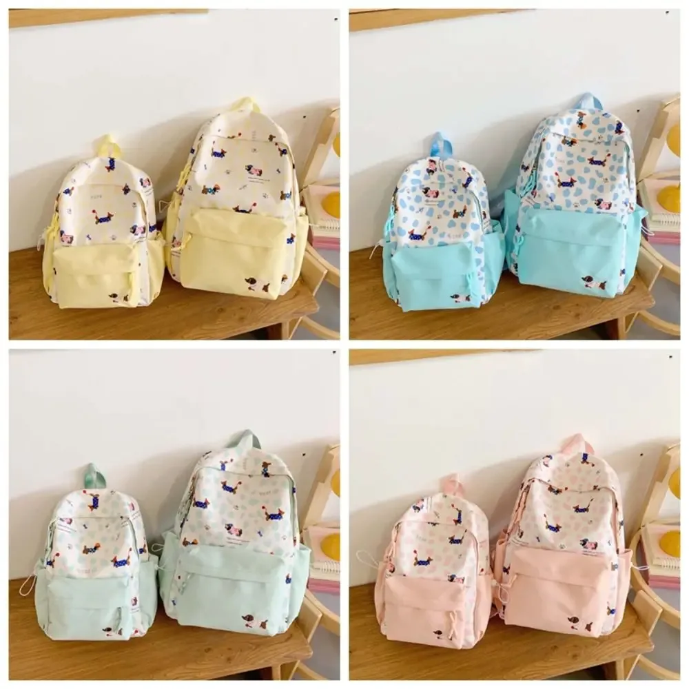 sac à dos en nylon pour étudiants, motif teckel, décontracté, couleur contrastée, anti-rayures, en polyester, grande capacité