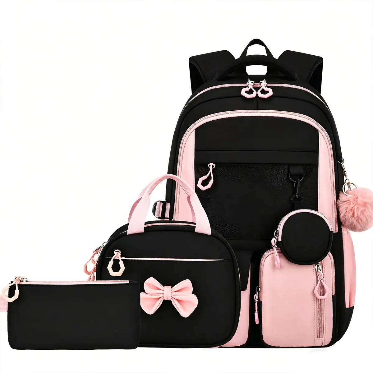 sac dos oxford universtité polyester noir rose compartiment ordinateur portable ceinture coussin air style préppy jacquard cadre interne format voyage
