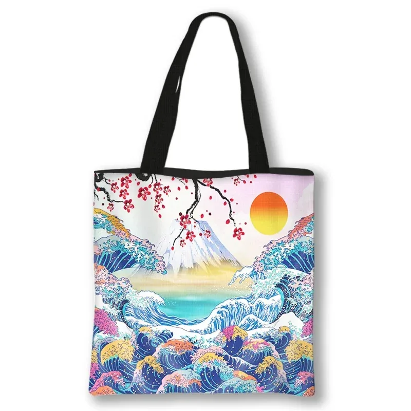 japon la grande vague de kanagawa sacs à provisions nuit étoilée femmes fourre-tout toile sacs à bandoulière pour voyage filles sac à main shopper sac
