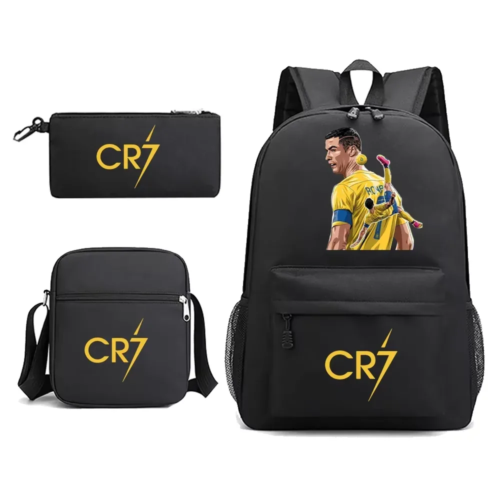 sac à dos ronaldo cr7 pour garçons et hommes, sac à bandoulière pour l'école, 3 pièces, trousse à crayons pour les fans, cadeau pour adolescents, garçons et filles, sac à dos de jour pour l'extérieur