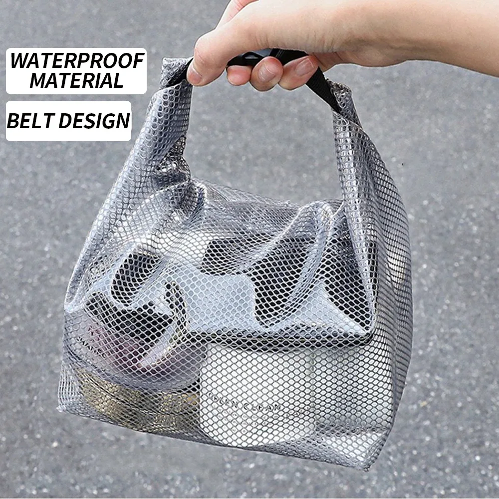 mesh storage bag, fitness clothing, swimming bathroom, large capacity drawstring, men's and women's outdoor toiletries bag