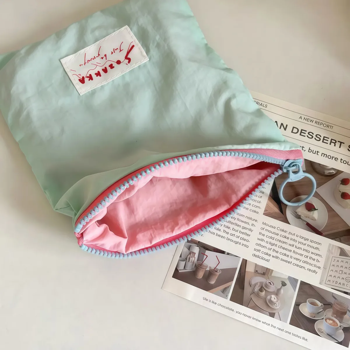 lot de 2 pochettes coréennes kawaii pour cosmétiques, rouge à lèvres, trousse de maquillage mignonne, porte-monnaie, étui à crayons, organiseur, sac de voyage, pochette pour femme