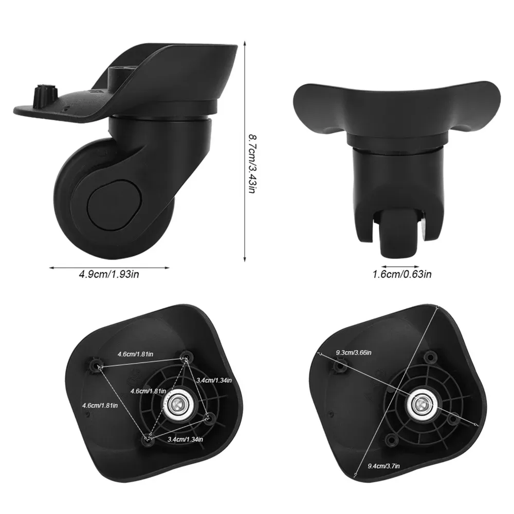 1 paire de roues de bagage durables en pp+pet, silencieuses, noires, à roulement unique, roulettes pivotantes, pièces de rechange pour bagages