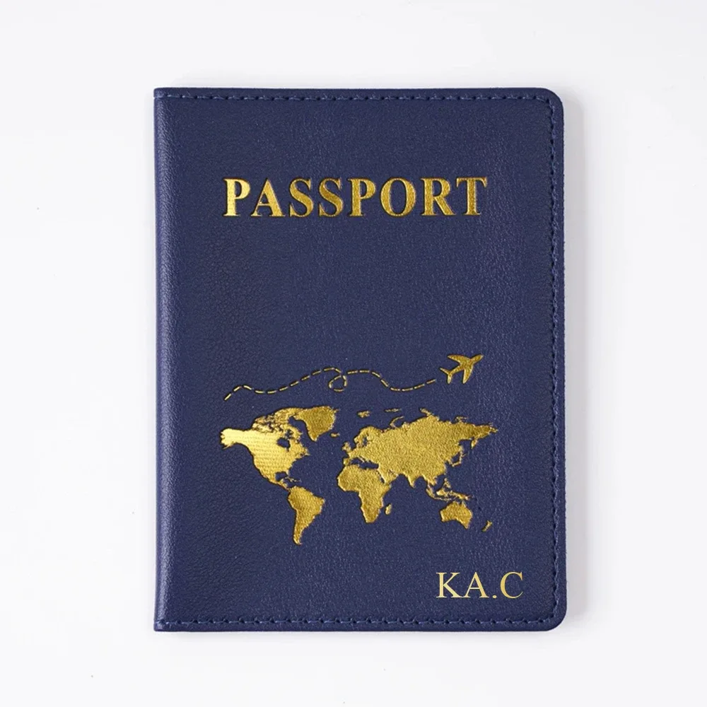 couverture de passeport personnalisée avec nom et initiales, carte du monde dorée, porte-passeport personnalisé, nouveaux accessoires de voyage pour femmes et hommes