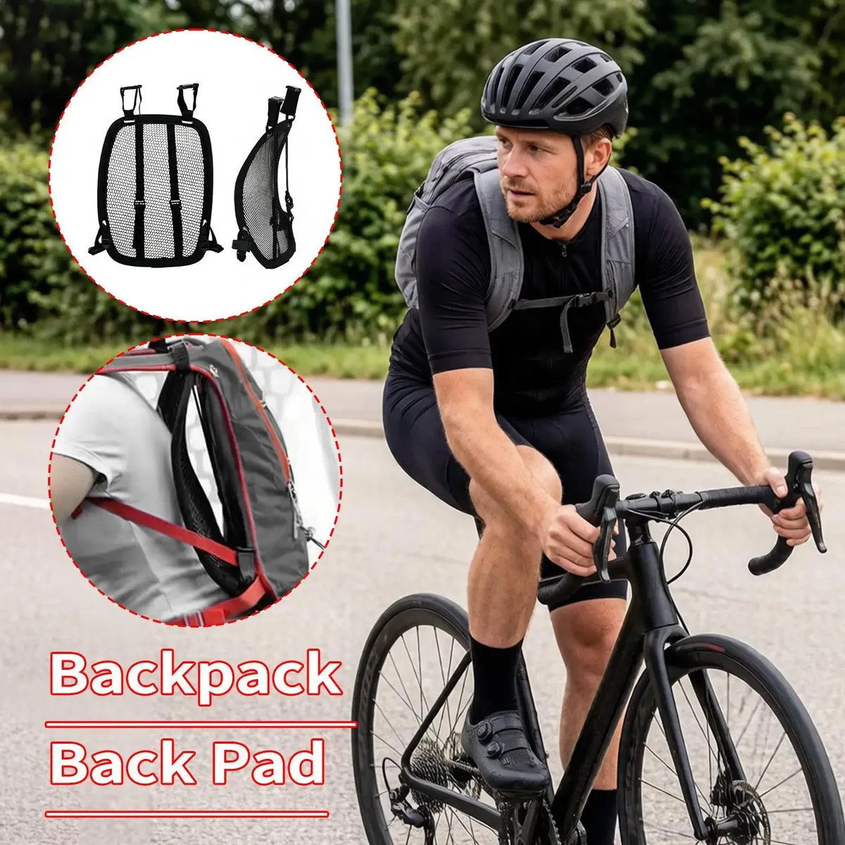 sac dos plastique structure maille hexagonale noire bandes fixation tissu noir jaune usage extérieur randonnée cyclisme