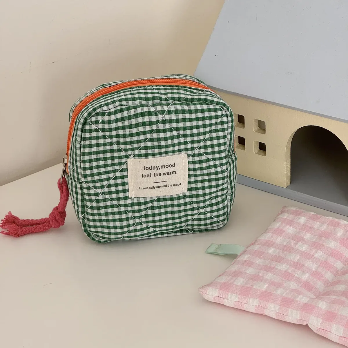 sacs à cosmétiques matelassés à carreaux pour filles, pochette rétro pour dames, porte-monnaie, sac de rangement de toilette portable de voyage pour femmes