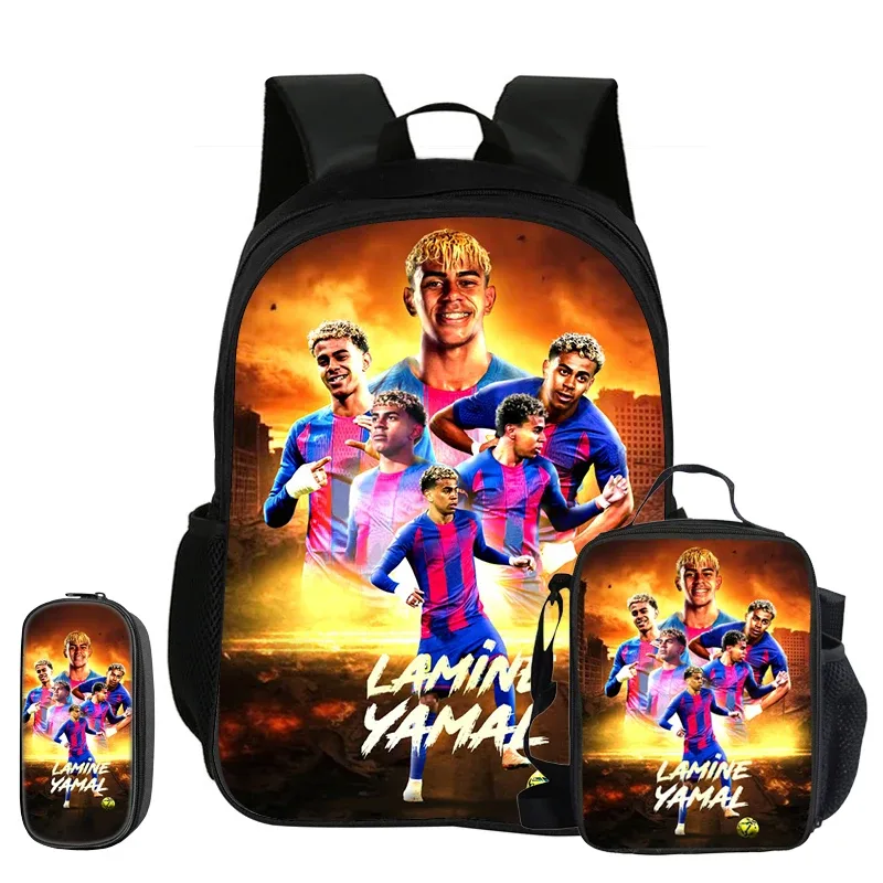 sac à dos enfant l-lamin yamal football star, ensemble de 3 pièces, sac à dos d'école, trousse à crayons, sac à livres avec sac à lunch, sac à dos de sport, cadeau pour enfants