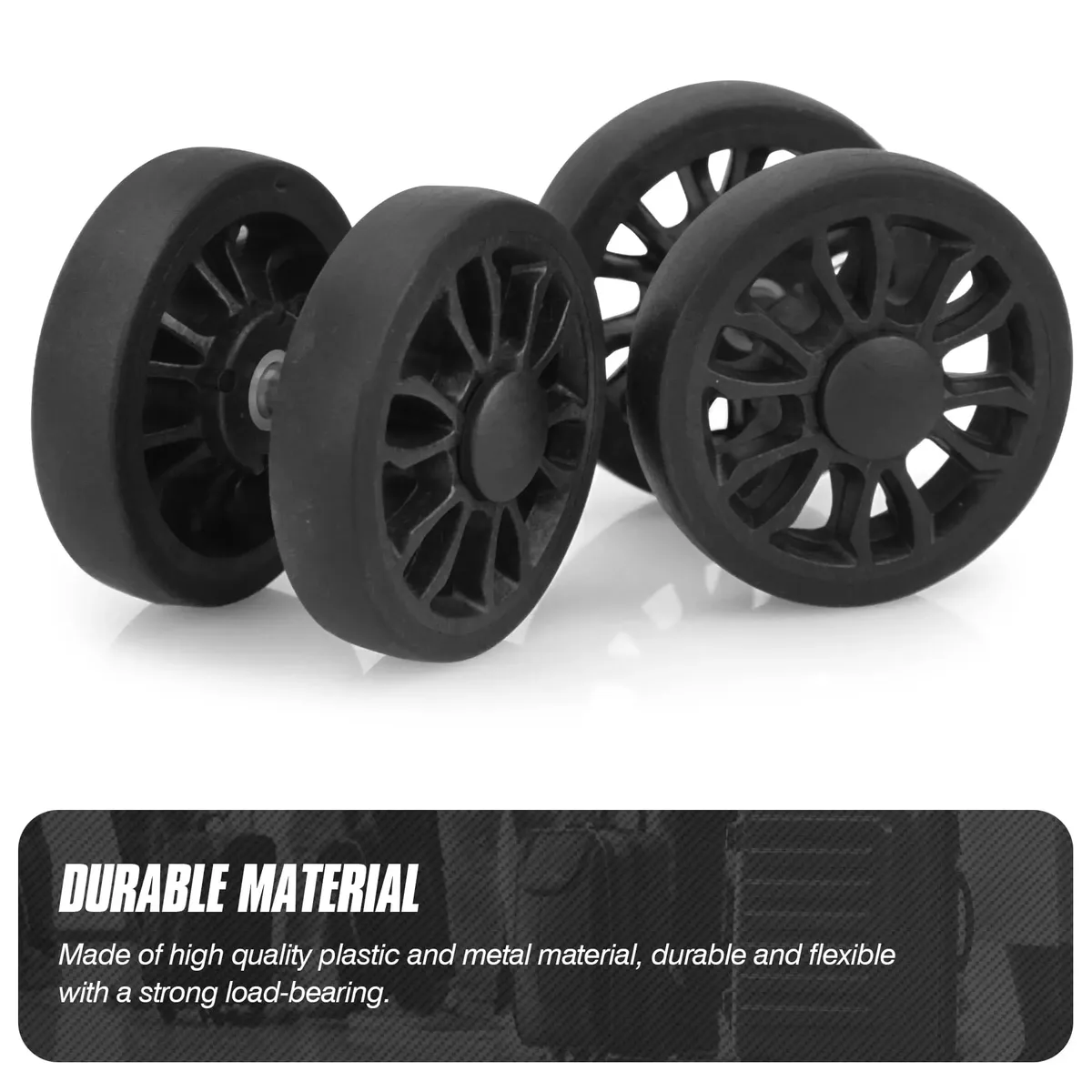 roues de rechange noires pour bagages, 8 pièces, avec vis, roues pour bagages de voyage, pièces de rechange pour valise, axes de 50mm, roulettes de réparation