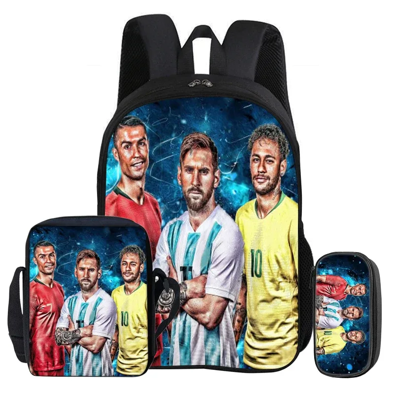 sac à dos pour enfants, ensemble de 3 pièces, sac à dos football star, meilleur cadeau, sac à bandoulière pour étudiants, sacs à crayons, sac à livres m-messis