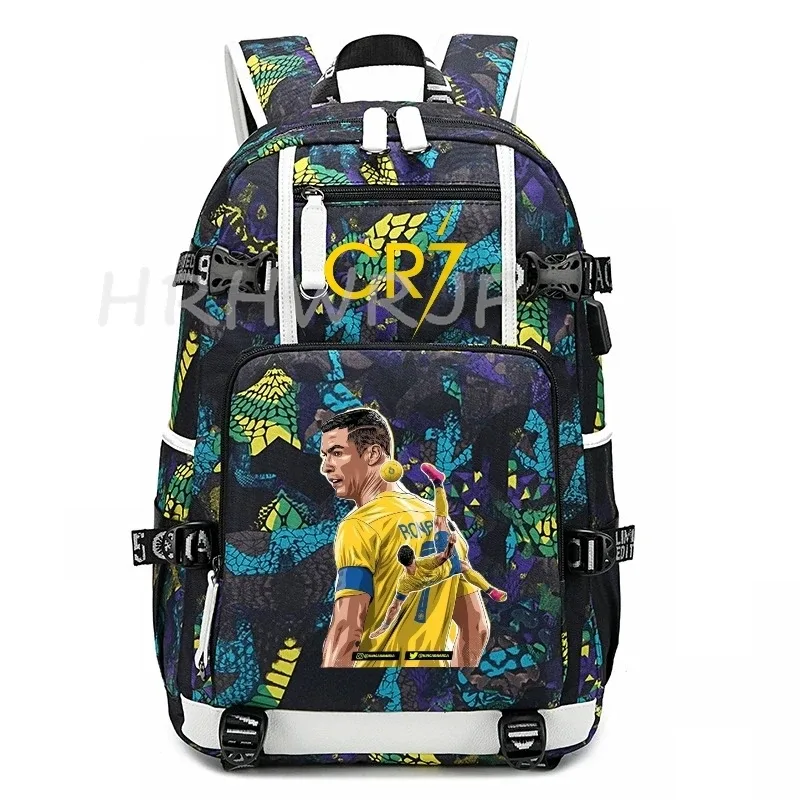 sac à dos usb cr7 pour superstars du football, sac de voyage pour ordinateur portable, sacs d'école noirs pour hommes, sacs d'école pour étudiants, mochilas, cadeau