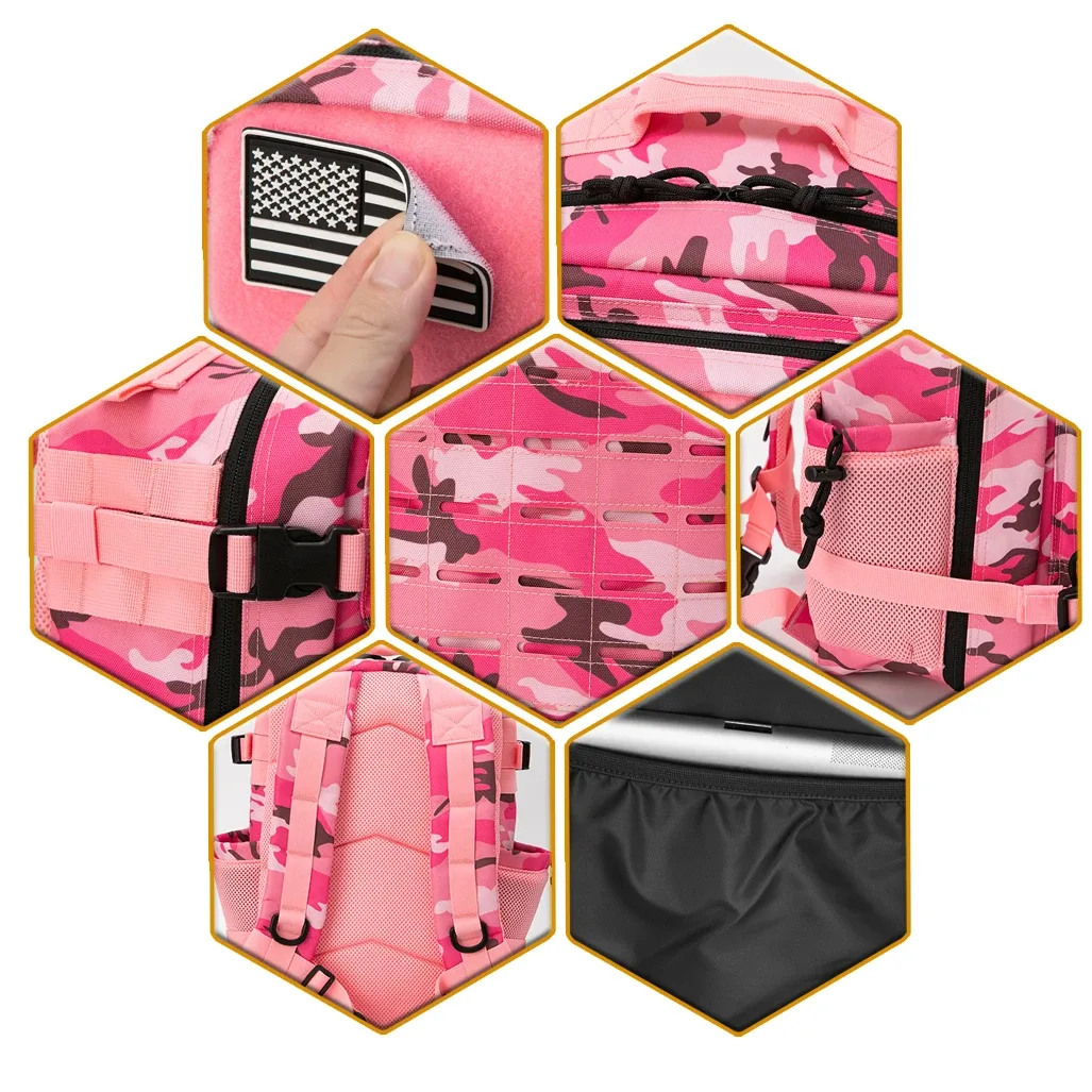 sac à dos tactique 25l/45l pour femmes/hommes, sac de survie molle découpé au laser, sac d'école, sac de sport avec double porte-gobelets