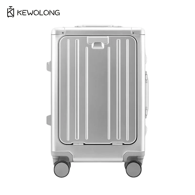 nouvelle valise en alliage d'aluminium et de magnésium à ouverture frontale, 20/24 pouces, bagage à roulettes entièrement métallique et durable.