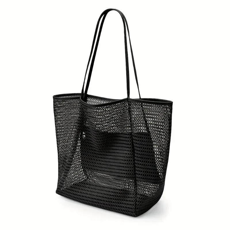 sac fourre-tout de plage de grande capacité pour femmes – sac à bandoulière tissé en polyester durable avec dessus ouvert pour les voyages, le shopping