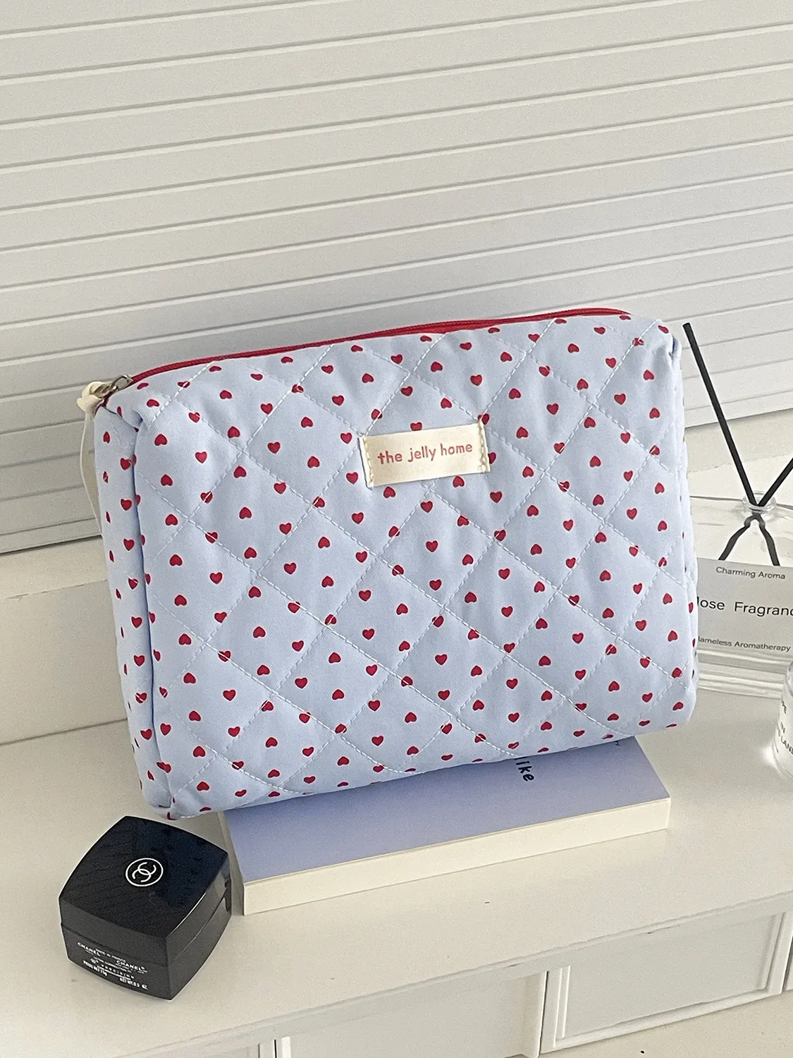 pochette à maquillage en forme de cœur, trousse de toilette portable grande capacité, nouveau style tendance et élégant