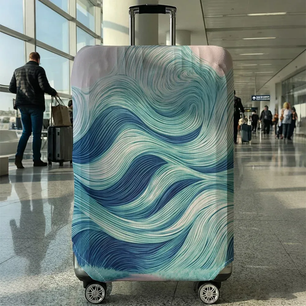 housse de protection pour bagages à motif de lignes ondulées bleu et violet, adaptée aux bagages de 18 à 32 pouces, avec poignées, accessoire de voyage