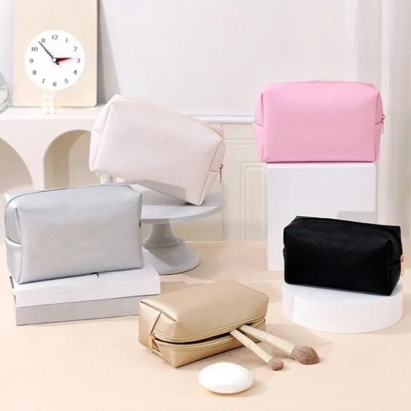 sacs à cosmétiques de couleur unie pour femmes, sac de rangement de maquillage portable de voyage, pochette de toilette à fermeture éclair