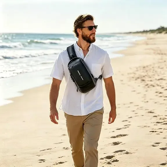 sac bandoulière pour hommes et femmes, sac à dos antivol avec port de charge usb, sac de poitrine imperméable avec serrure à code