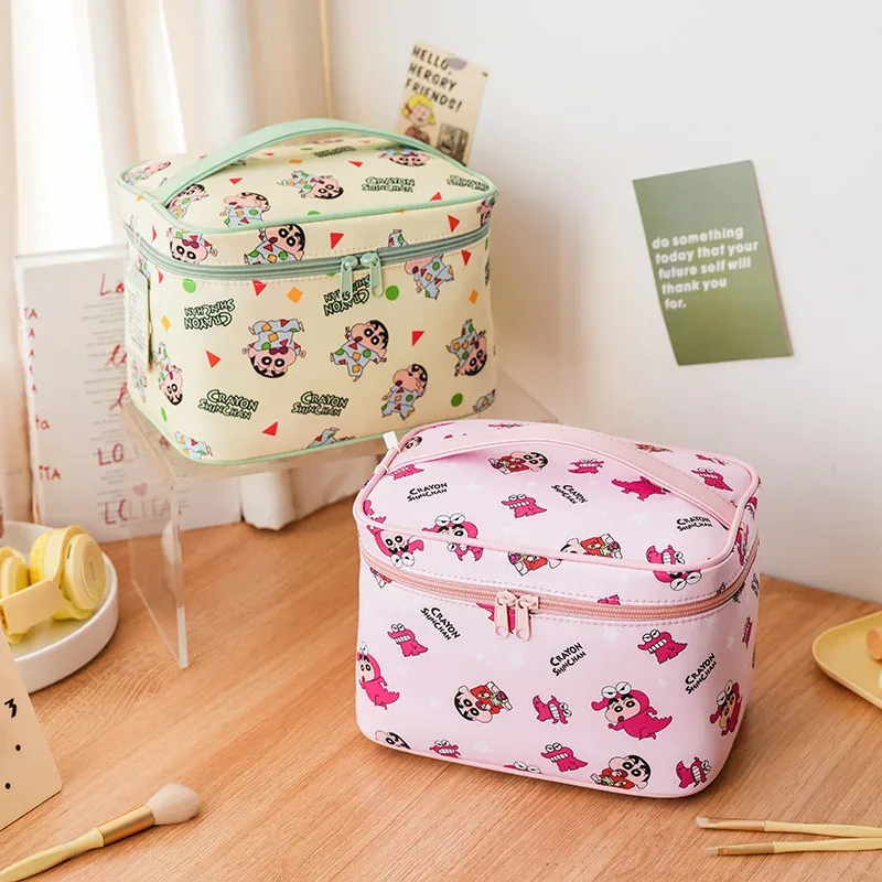sac à cosmétiques authentique crayon shin-chan pour femmes, sac de maquillage multifonctionnel, grande capacité, étui de rangement de voyage portable