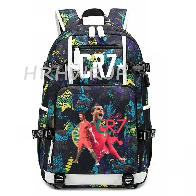 sac à dos camouflage cr7 avec port usb, sac à dos pour ordinateur portable, pour adolescents, filles et garçons, sac d'école, sac à dos étanche, sac de voyage quotidien pour étudiants, mochila